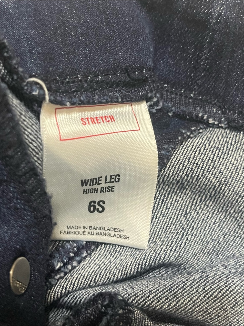 Express Stretch Wide Leg High Rise Navy Blue Silver Button Jeans Pants 6 - Picture 8 of 8